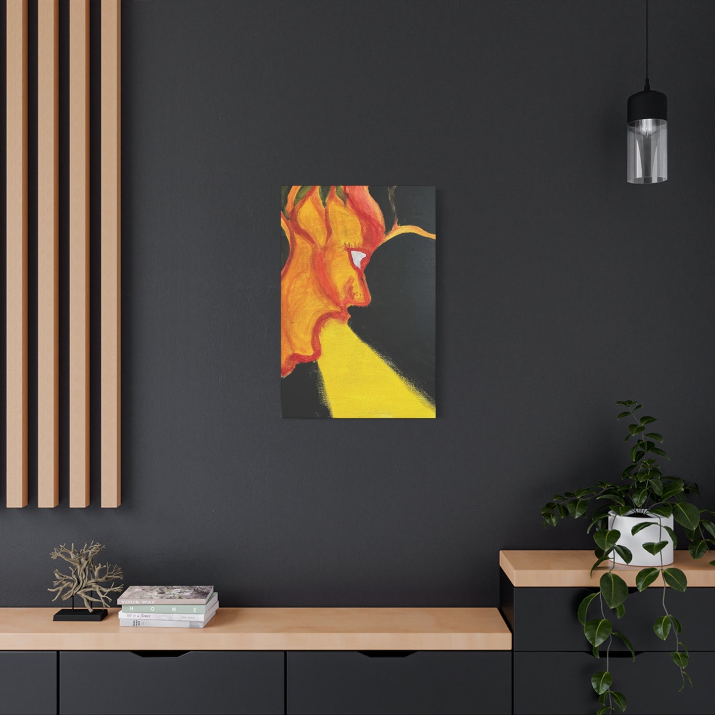 Abstract Sunburst Face Canvas Print — Vibrant Yellow & Orange Matte Wall Art Printify