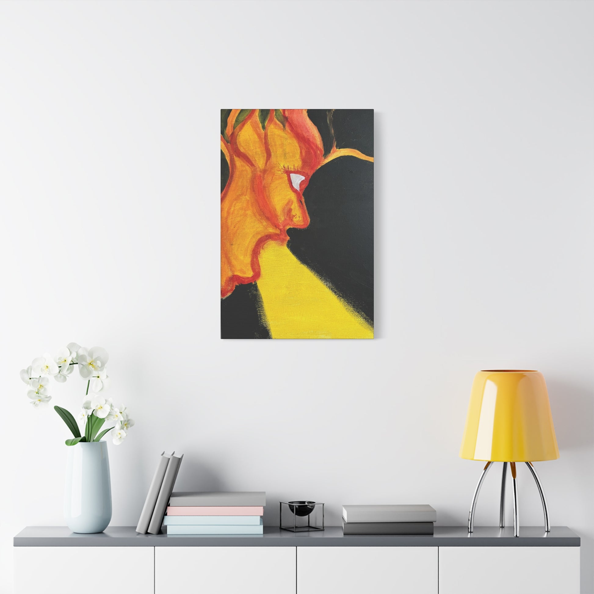 Abstract Sunburst Face Canvas Print — Vibrant Yellow & Orange Matte Wall Art Printify