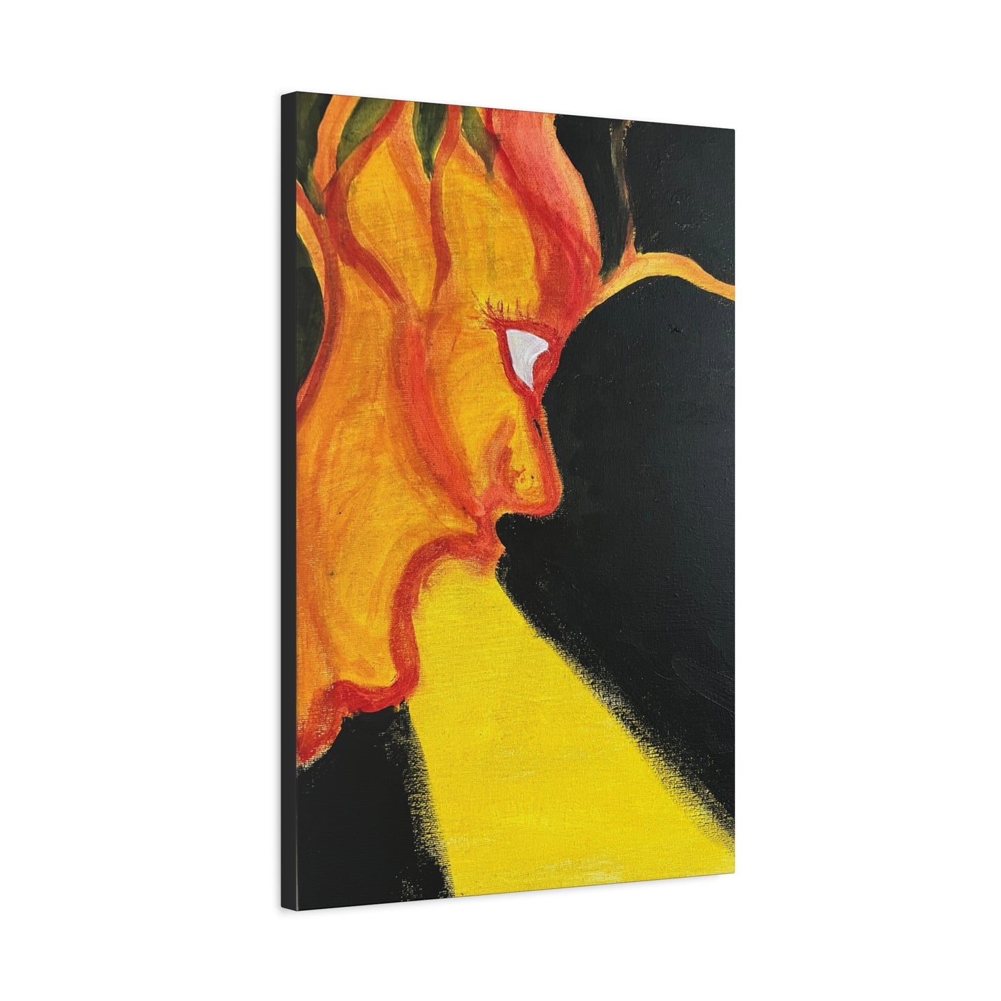 Abstract Sunburst Face Canvas Print — Vibrant Yellow & Orange Matte Wall Art Printify