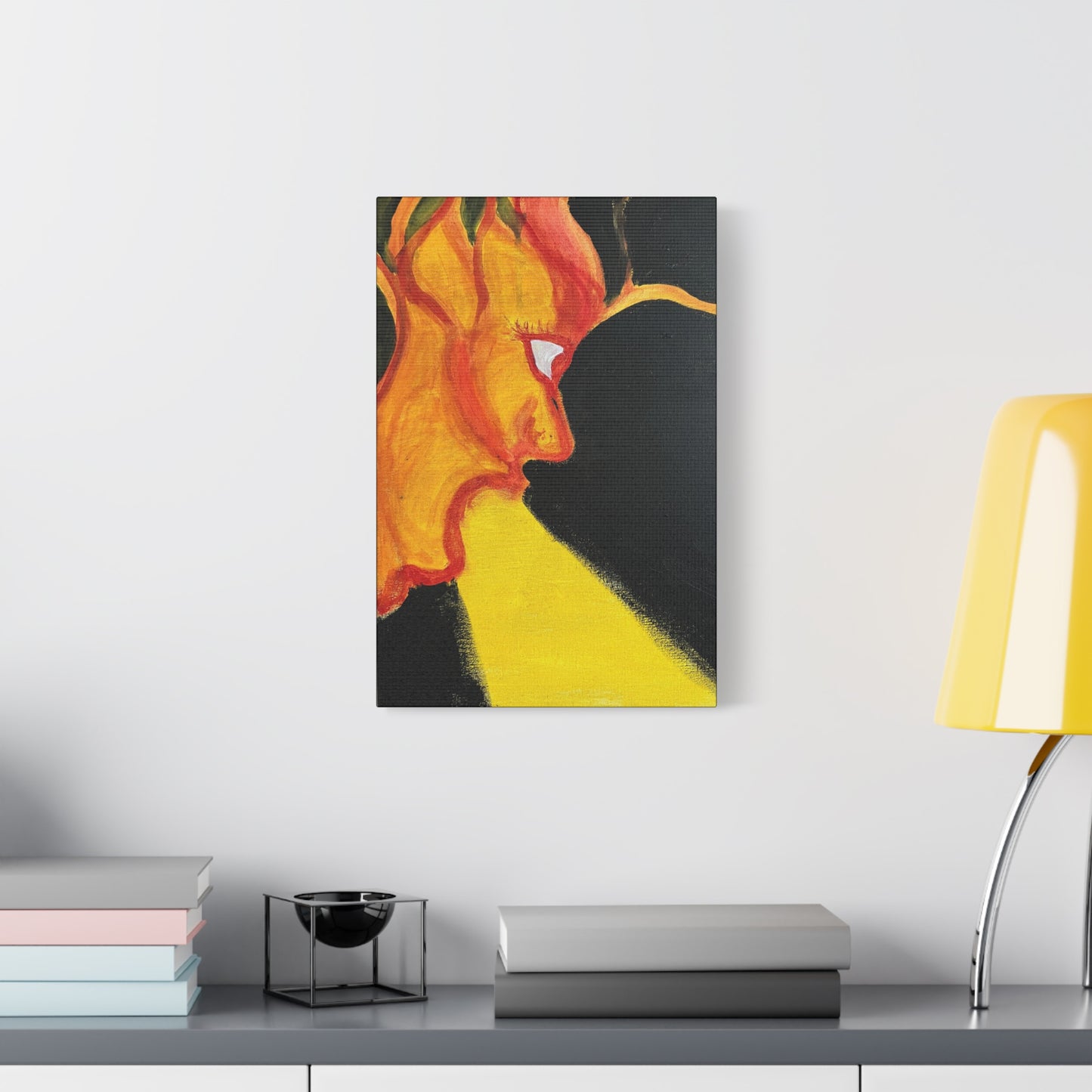 Abstract Sunburst Face Canvas Print — Vibrant Yellow & Orange Matte Wall Art Printify