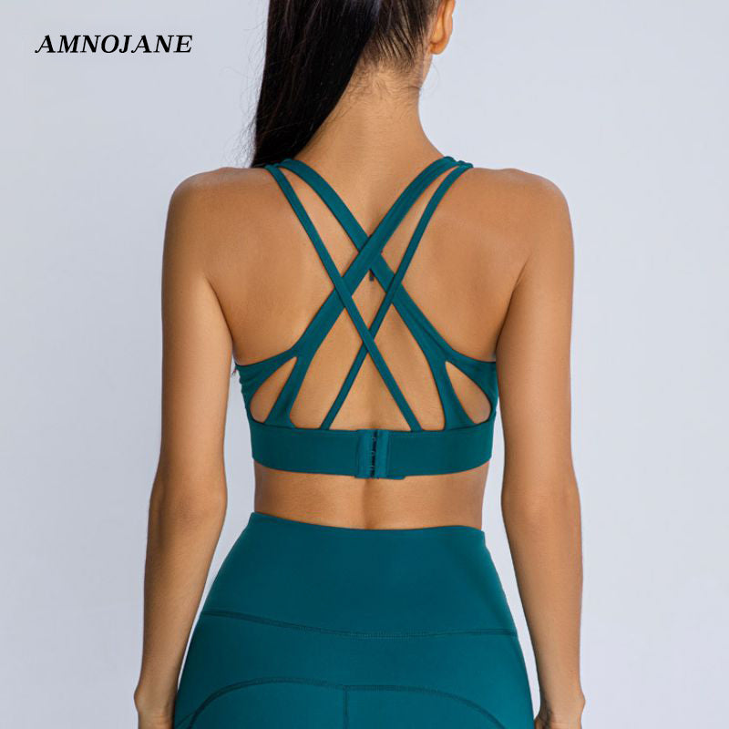 Crossed Back Push Up Sports Bra