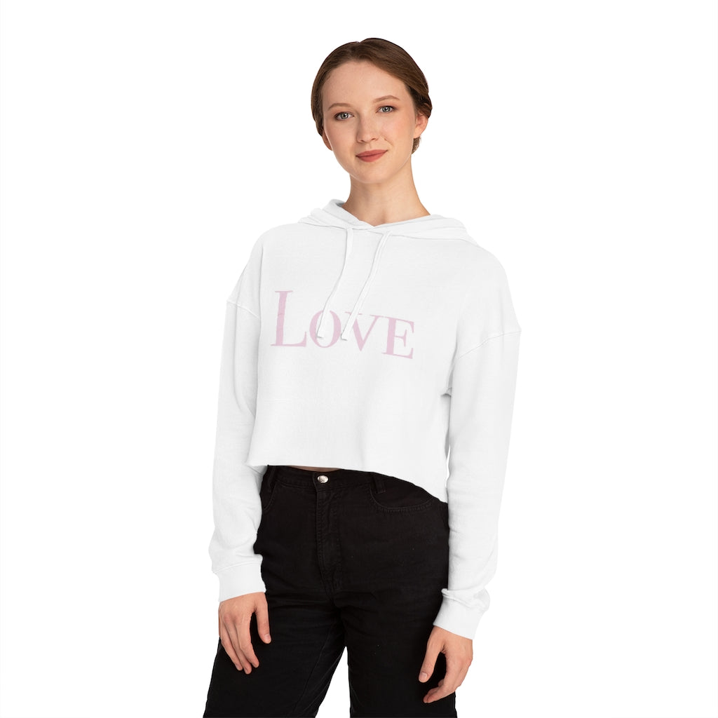 Love in Rose Quartz Womens Cropped Hooded Sweatshirt